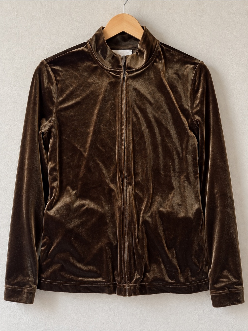 Casual Corner Dark Brown Velvet Zip-Front Bomber